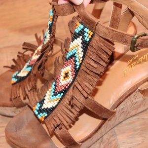 Beaded wedges with fringe